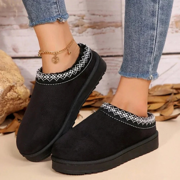 Black Casual Women's Faux Fur Lined Sandals And Platform Snow Boots - Picture 7 of 9